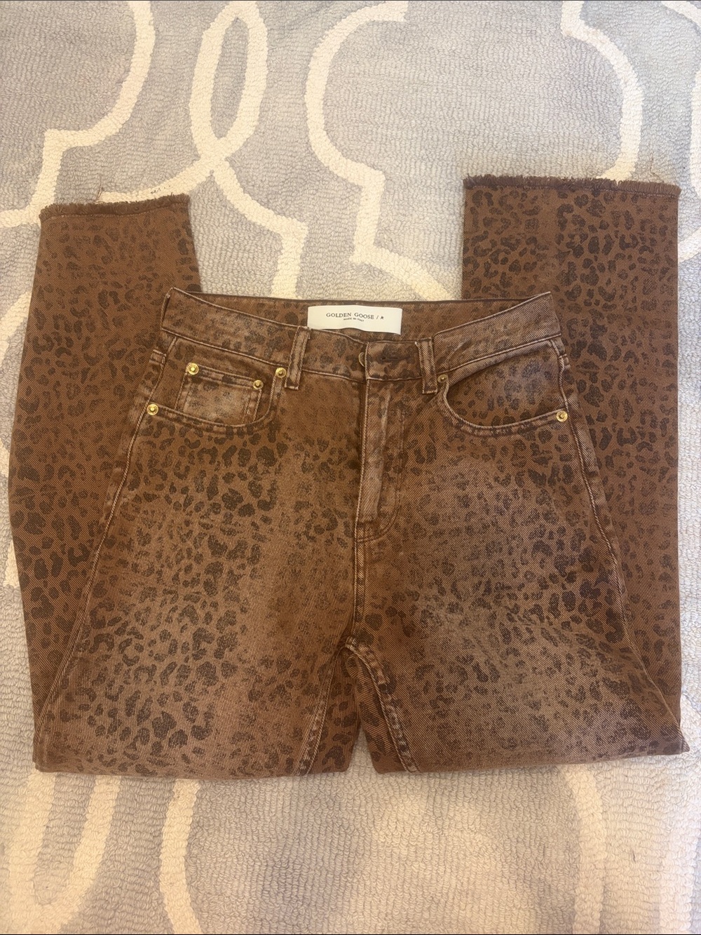 Golden Goose Brown Leopard Straight-Leg Jeans